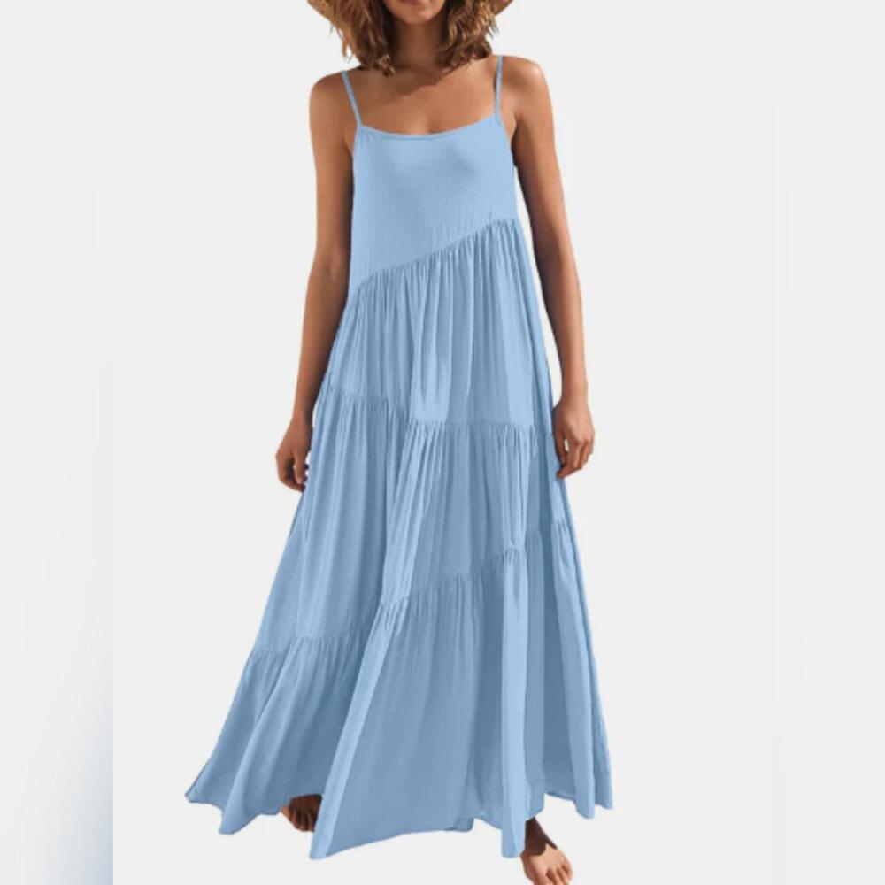 NWT Women's Flowy Swing Spaghetti Strap Maxi Dress, Light Blue, Medium (8-10)